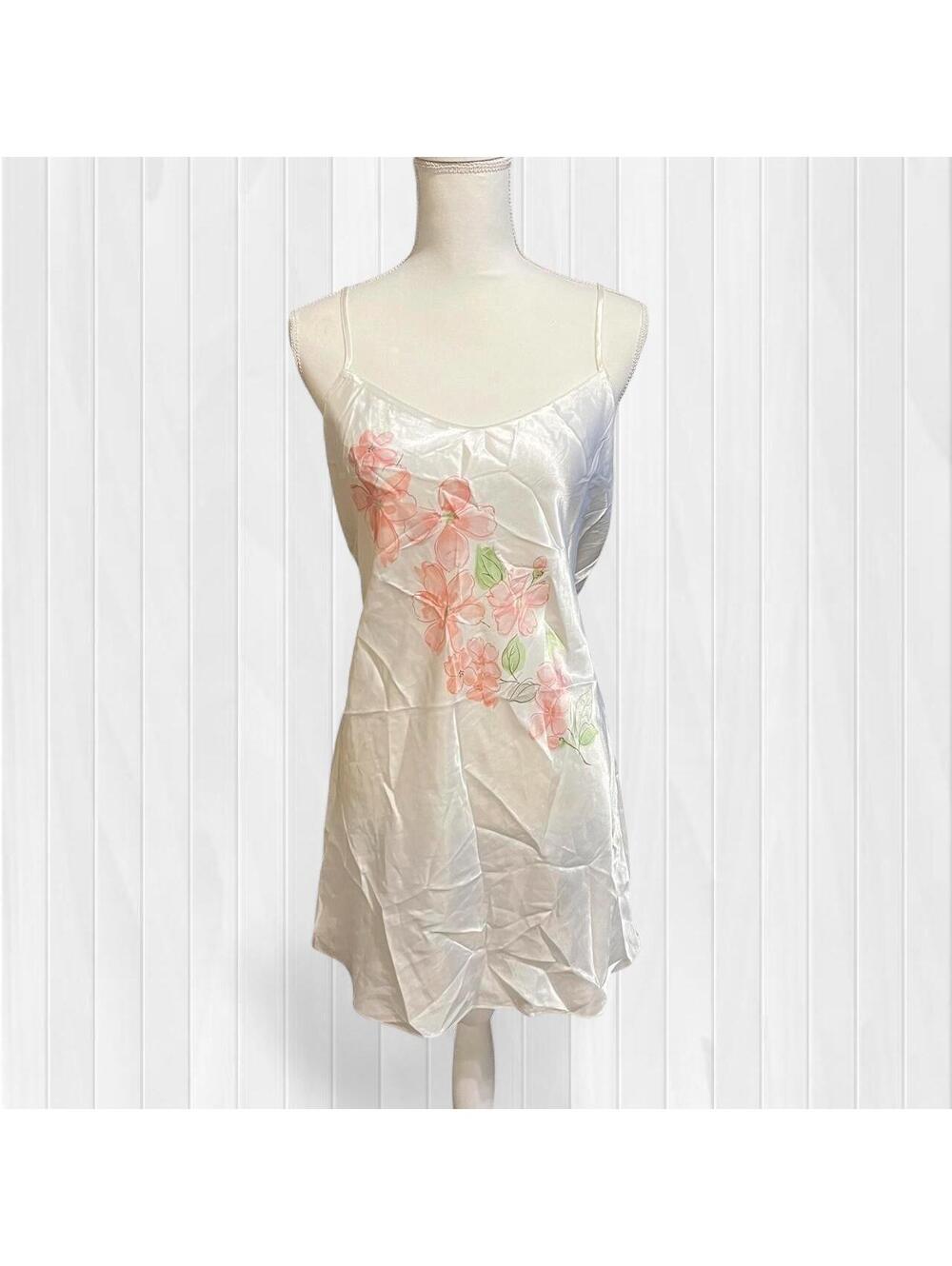 Vintage 90s Y2K Morgan Taylor Floral Satin Slip Dress NWT White Pink Size L